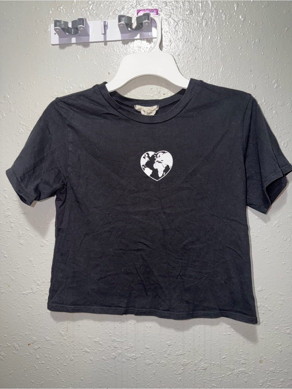 french pastry Black Tee with White Heart Globe Graphic